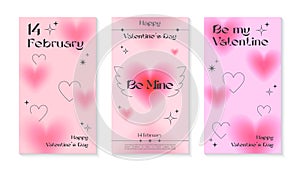 Valentines Day greeting banner templates in 90s style.Romantic vector illustrations in y2k aesthetic
