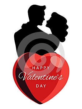 Valentines day greeting card, cute poster. Vector illustration of a black silhouette couple in love. Flyer, invitation, poster,