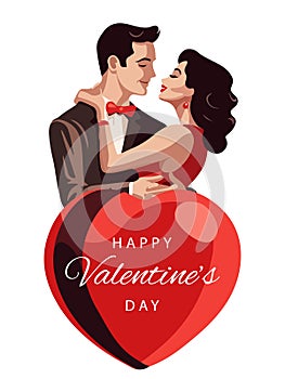 Valentines day greeting card, cute poster. Vector illustration of a couple in love. Flyer, invitation, poster, brochure, banner