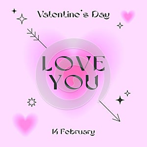 Valentines Day greeting card template in 90s style.Romantic vector illustrations in y2k aesthetic