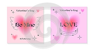 Valentines Day greeting card templates in 90s style.Romantic vector illustrations in y2k aesthetic