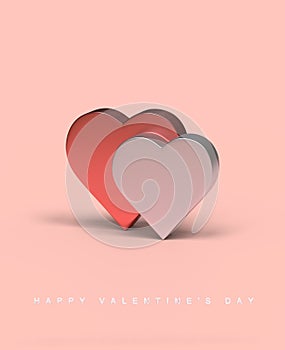 Valentines Day greeting card with two shiny hearts.