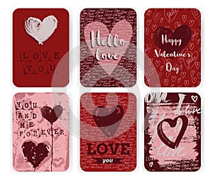 Valentines day greeting cards  set  withhand drawn hand drawn lettering and decorative elements. photo