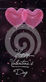 Valentines Day greeting with heart balloon and small hearts background