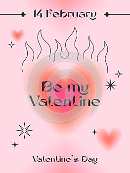 Valentines Day greeting poster template in 90s style.Romantic vector illustrations in y2k aesthetic