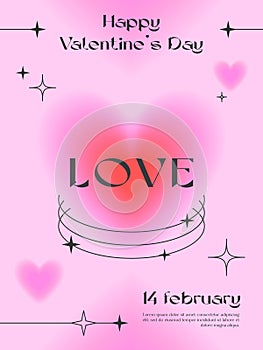 Valentines Day greeting poster template in 90s style.Romantic vector illustrations in y2k aesthetic