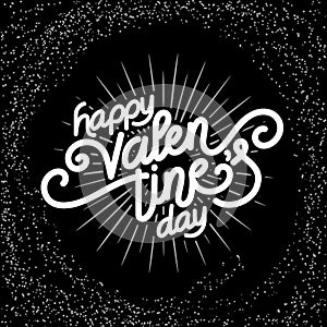 Valentines Day hand made lettering with burst rays. Holiday Vector Illustration. Lettering Composition And Light Rays Or