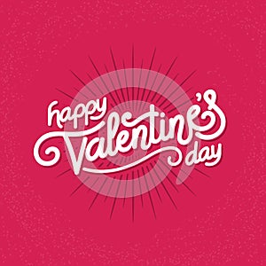 Valentines Day hand made lettering with burst rays. Holiday Vector Illustration. Lettering Composition And Light Rays Or