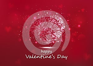 Valentines day, heart glowing polygon stars shiny glitter luxury abstract background seasonal holiday vector illustration