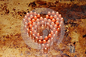 Valentines day heart made out of 9mm bullets