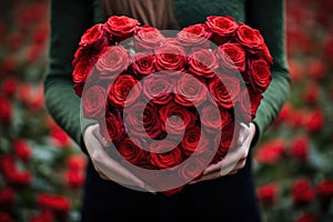 valentines day heart made of red roses in hands