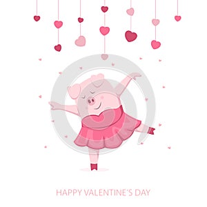 Valentines Day with Hearts and Dancing Piggy