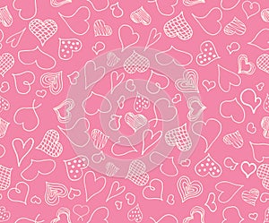 Valentines day hearts doodles seamless pattern. Romantic stickers collection. Hand drawn effect vector