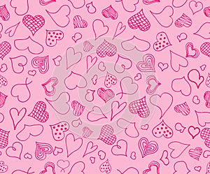 Valentines day hearts doodles seamless pattern. Romantic stickers collection. Hand drawn effect vector