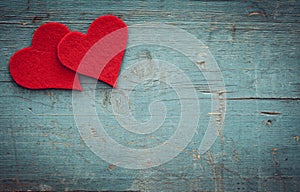 Valentines day hearts on wooden background