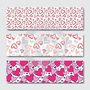 Valentines Day Horizontal Banner Set Decoration Background With Skecth Hearts