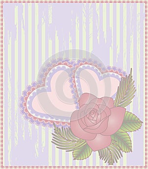 Valentines day invitation card with two hearts and rose