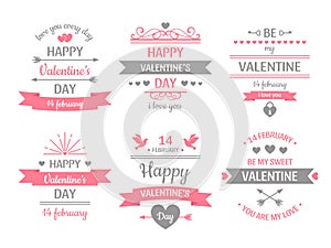 Valentines day label. Vintage valentine card banner, love frame and retro love wishes greeting cards vector illustration