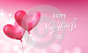 Valentines day lettering text on valentine red heart on pink light pattern background. Vector Happy Valentines day greeting card d