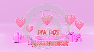 Valentines day letters Dia dos namorados portuguese Brazil banner. Promotional campaign for Brazilian trade