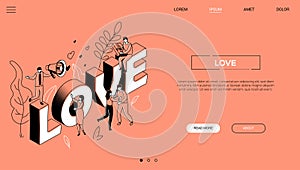 Valentines Day - line design style isometric web banner