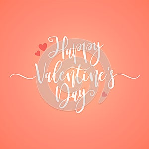 Valentines Day Line Lettering on coral color background. Vector illustration, design element for congratulation cards