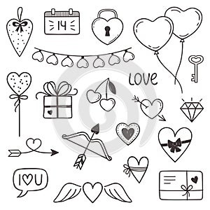 Valentines day love doodles set