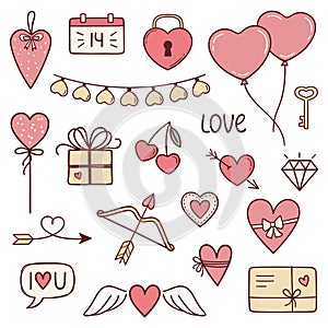 Valentines day love doodles set