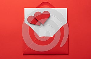 Valentines day love letter Flat lay background