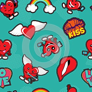 Valentines day love patch icon seamless pattern