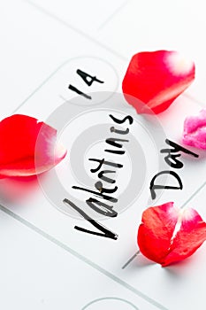 Valentines day marked on a calendar