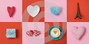 Valentines day minimal concept with heart shape, gift box and c