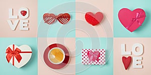 Valentines day minimal concept with heart shape, gift box and c