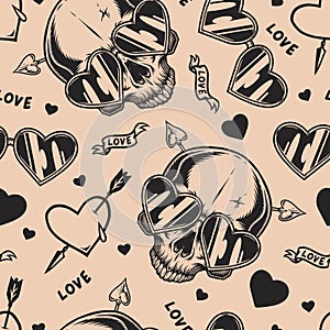 Valentines day monochrome pattern seamless