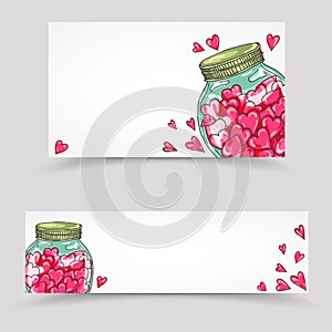 Valentines day paper banners set