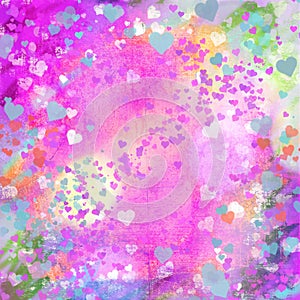 Valentines Day pastel grunge hearts abstract backg