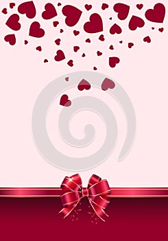 Valentines Day pink background with hearts and ribbon - ideal for invitation or card