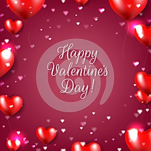 Valentines Day Poster With Red Hearts Red Background