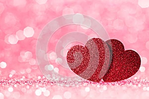 Valentines day red Red heart with pink bokeh light background.Pink rose sparkling glittering light color elegance,smooth backdrop,