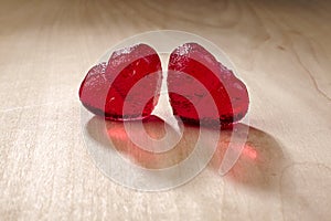 Valentines day, red sweet candies in heart shape