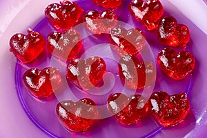 Valentines day, red sweet candies in heart shape