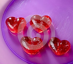 Valentines day, red sweet candies in heart shape