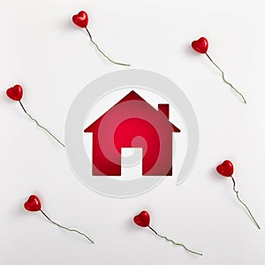 Valentines Day related background. House-shaped paper cutout