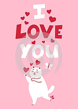 Valentines day romance greeting card with cat