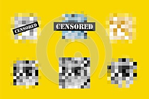 Censored vector template. Pixel censor sign.