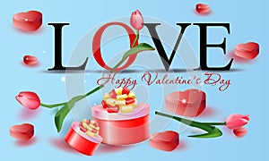 Valentines day sale background with gifts and tulips. Vector illustration. Wallpaper.flyers, invitation, posters. Images vectoriel photo