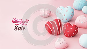 Valentines Day Sale Banner or Hero Image With 3D Render, Heart Shapes Decorated On Pink