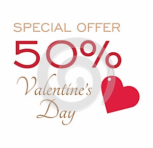 Valentines Day Sale banner with red heart. Special offer