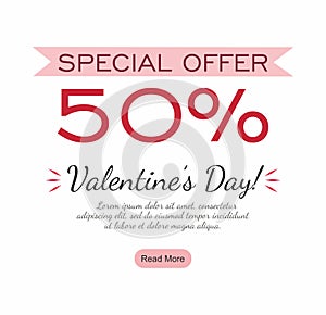 Valentines Day Sale banner with red heart. Special offer