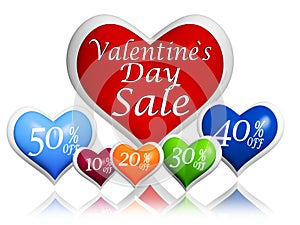 Valentines day sale and different percentages rebate in hearts b photo